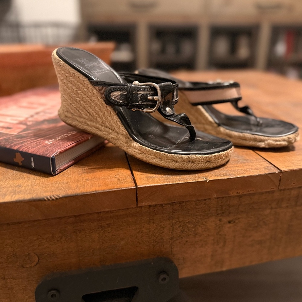 BURBERRY Nova Check Espadrille Wedge with Buckle Strap